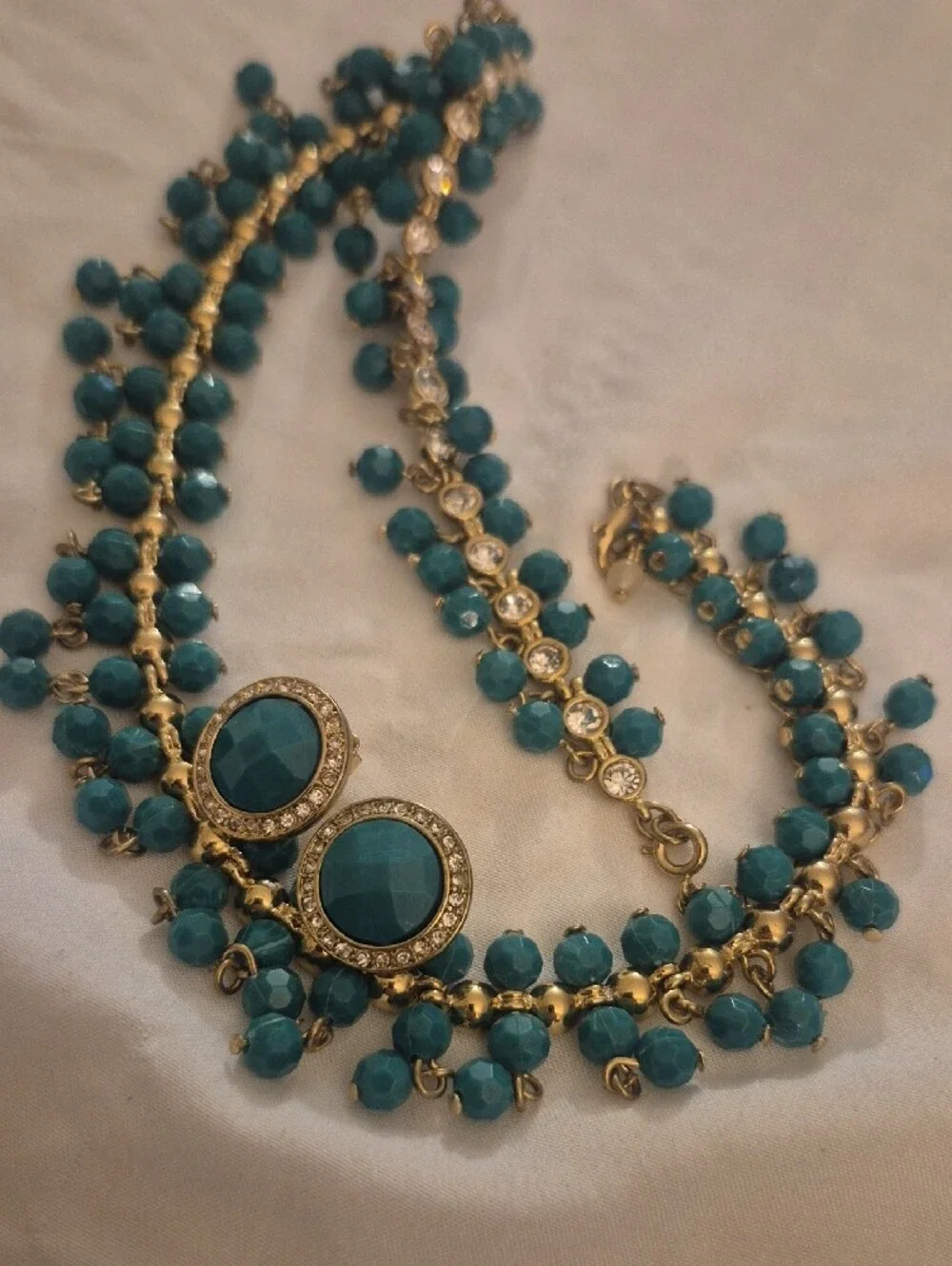 Vintage NRT for Avon Blue Green Fringe Necklace Earrings Set